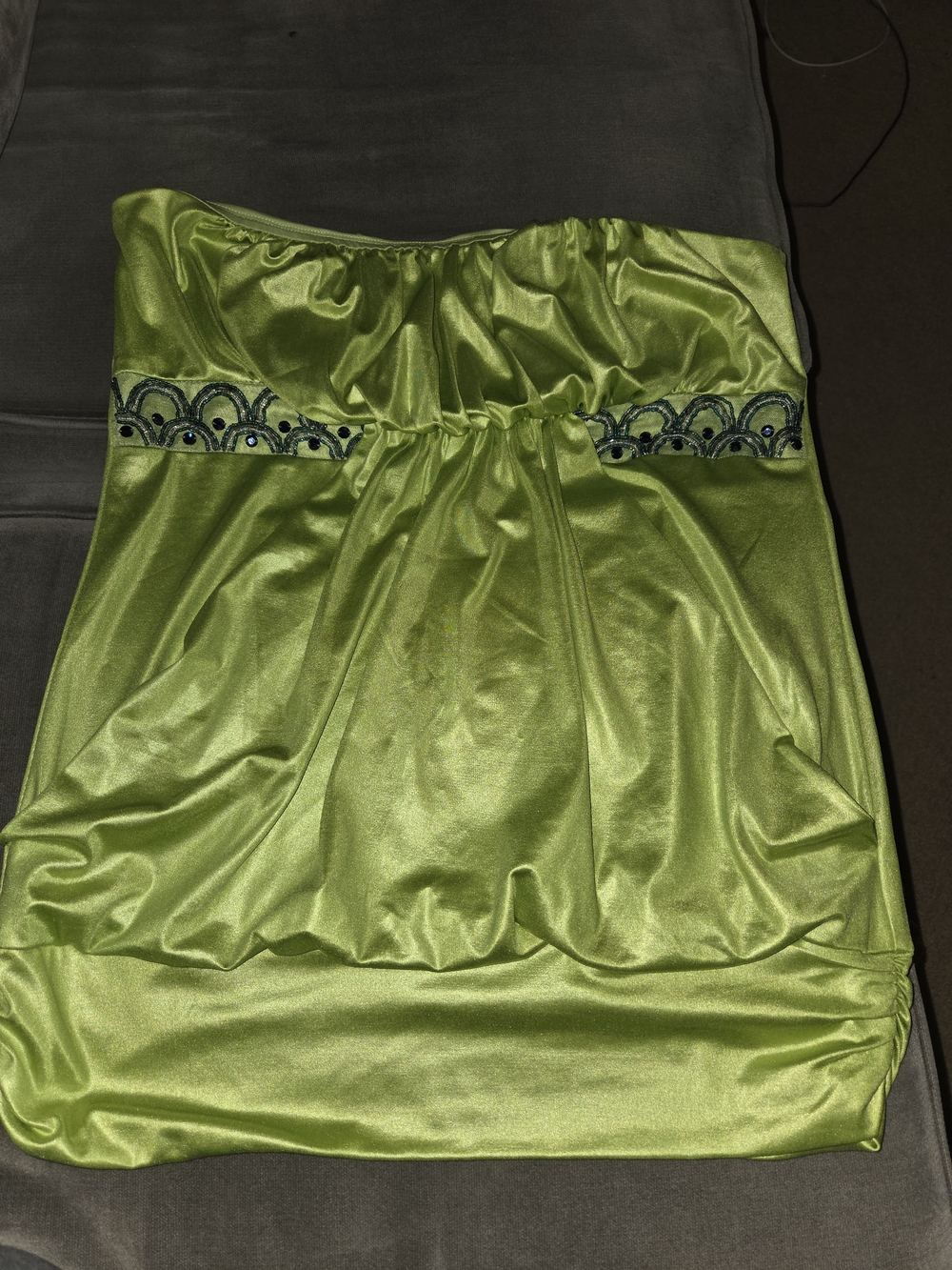 Studio Y Lime Green Satin Strapless Top with Embellished Band